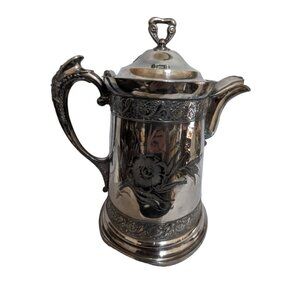 Barbour Silver co Victorian-Era Silver Plated Water Pitcher coffee tea 12" H rea